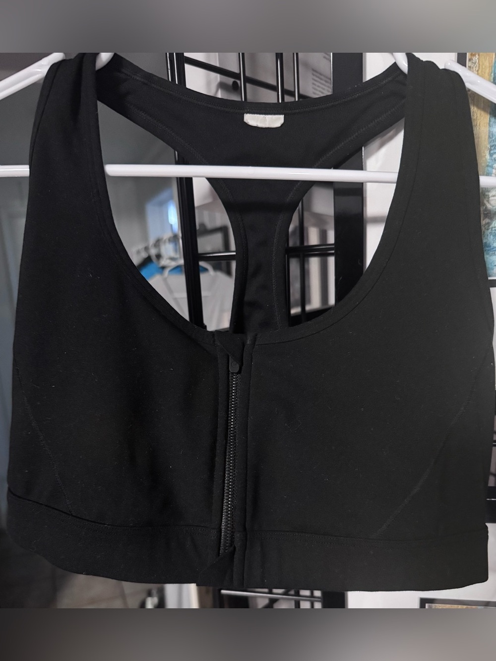 Fabletics Black Front-Zip Racerback Sports Bra
